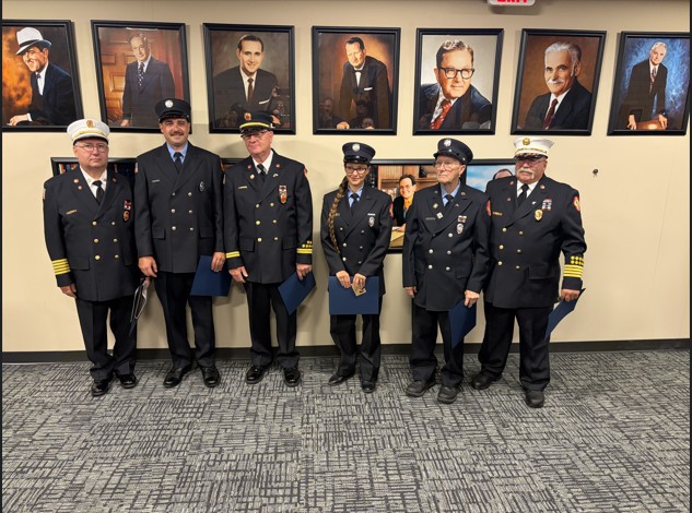 Pictured in group photo and honored Chief Kraus, Dep Chief Fiocchi Capt. Smith  Firefighters Mills, Tolotti and Hoxworth 