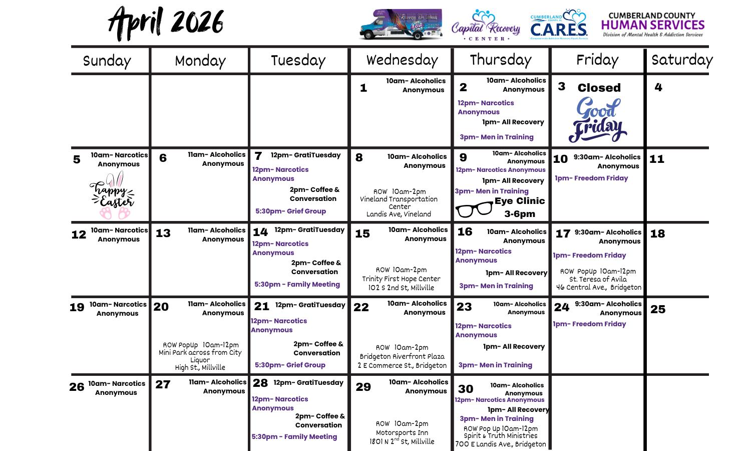 April Events Calendar